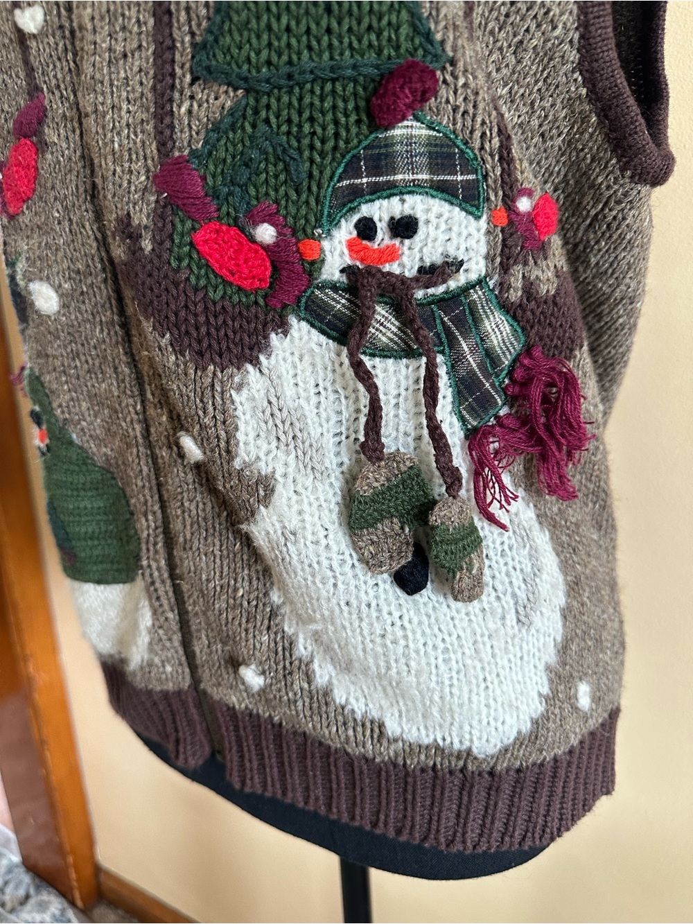 Vintage Belle Pointe Brown Wool Blend Snowman Vest Women’s Size Small - Picture 2 of 9